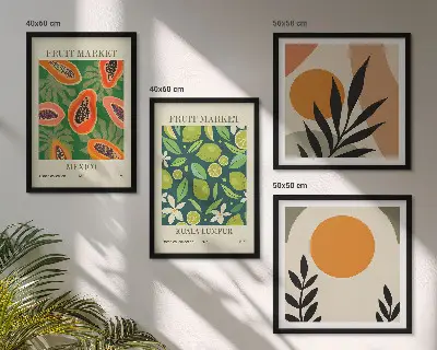 Composição de quadros com estampas boho de mamão
