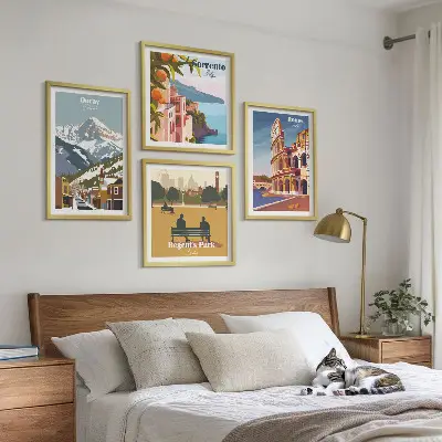 Conjunto de 4 quadros com moldura com ilustrações retrô de lugares famosos