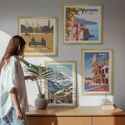Conjunto de 4 quadros com moldura com ilustrações retrô de lugares famosos