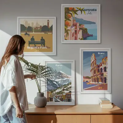 Conjunto de 4 quadros com moldura com ilustrações retrô de lugares famosos