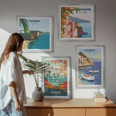 Políptico com moldura de vistas retrô de cidades ao redor do mundo políptico com moldura