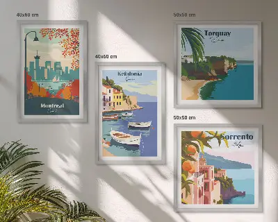 Políptico com moldura de vistas retrô de cidades ao redor do mundo políptico com moldura