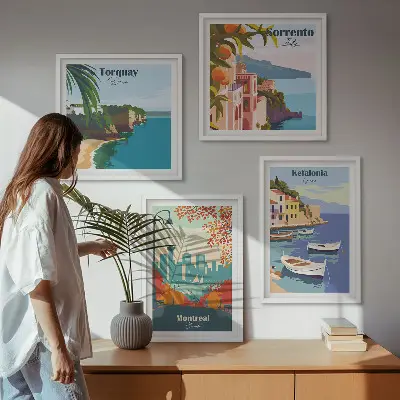 Políptico com moldura de vistas retrô de cidades ao redor do mundo políptico com moldura