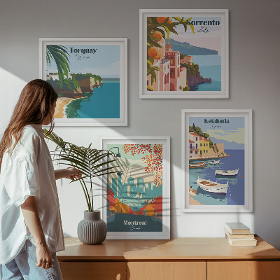 Políptico com moldura Vistas retrô de cidades ao redor do mundo