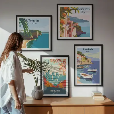 Políptico com moldura de vistas retrô de cidades ao redor do mundo políptico com moldura