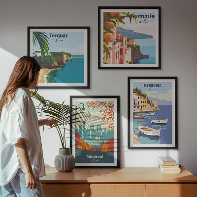 Políptico com moldura Vistas retrô de cidades ao redor do mundo