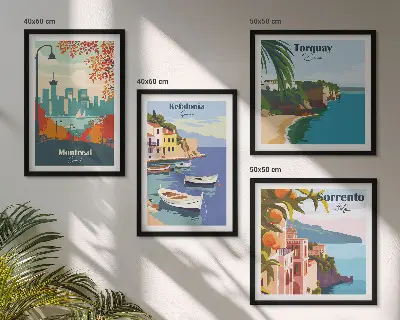 Políptico com moldura de vistas retrô de cidades ao redor do mundo políptico com moldura