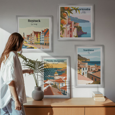 Conjunto de 4 quadros com moldura Vistas de portos europeus