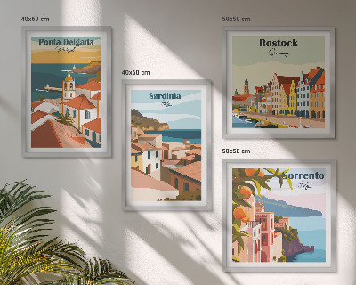 Conjunto de 4 quadros com moldura Vistas de portos europeus