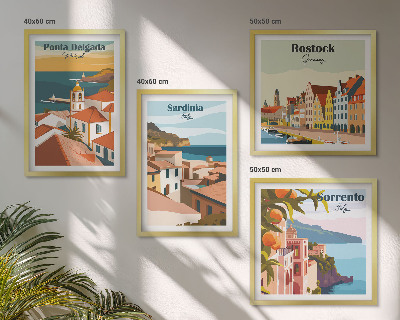 Conjunto de 4 quadros com moldura Vistas de portos europeus