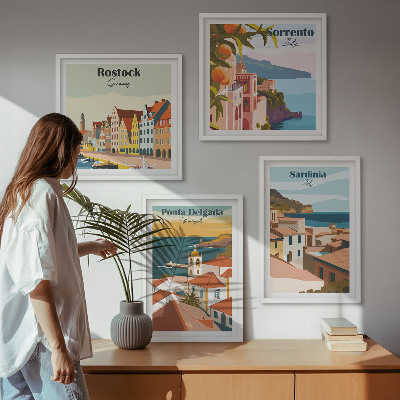 Conjunto de 4 quadros com moldura Vistas de portos europeus