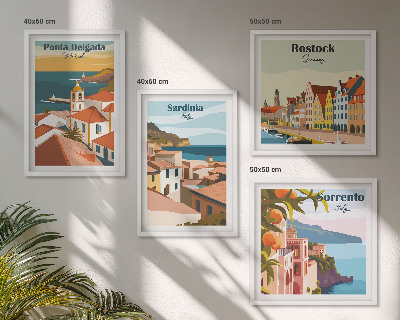 Conjunto de 4 quadros com moldura Vistas de portos europeus
