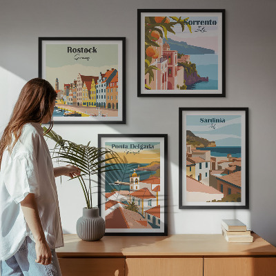 Conjunto de 4 quadros com moldura Vistas de portos europeus