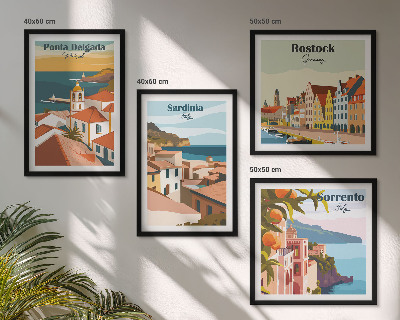 Conjunto de 4 quadros com moldura Vistas de portos europeus
