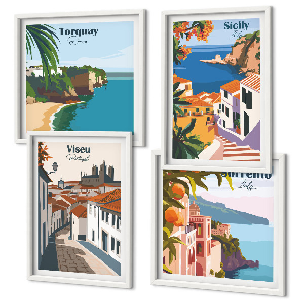 Composição de quadros Ilustrações retrô de cidades do mundo