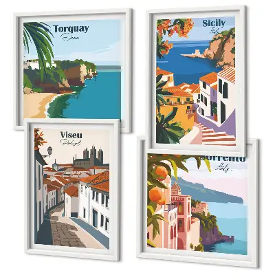 Composição de quadros com ilustrações retrô de cidades do mundo