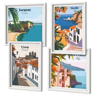 Composição de quadros Ilustrações retrô de cidades do mundo