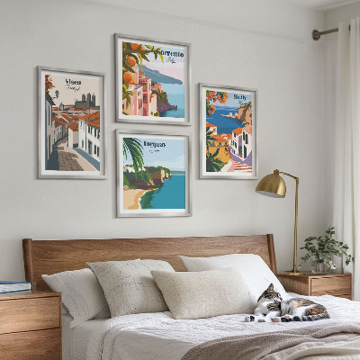 Composição de quadros Ilustrações retrô de cidades do mundo