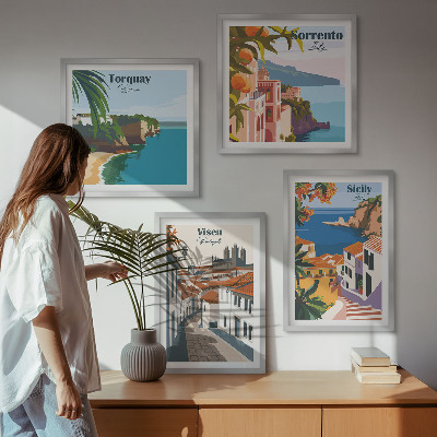 Composição de quadros Ilustrações retrô de cidades do mundo