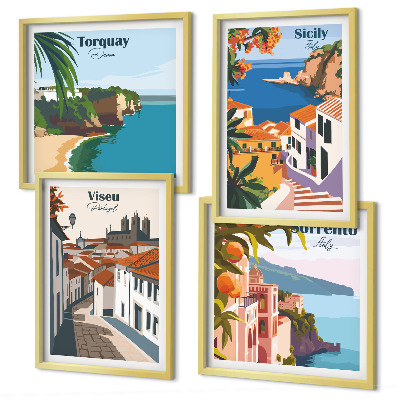 Composição de quadros Ilustrações retrô de cidades do mundo