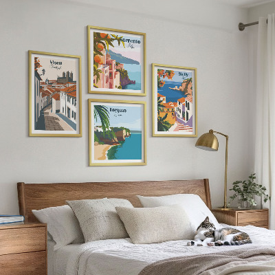 Composição de quadros Ilustrações retrô de cidades do mundo