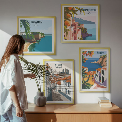 Composição de quadros Ilustrações retrô de cidades do mundo