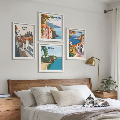 Composição de quadros Ilustrações retrô de cidades do mundo