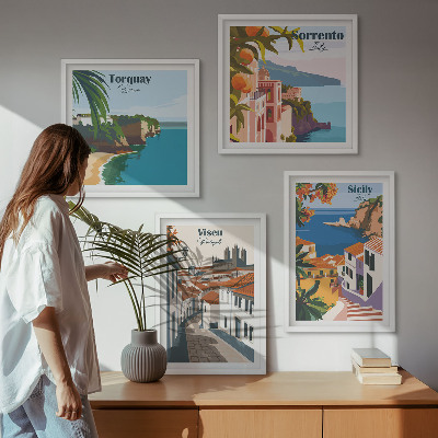 Composição de quadros Ilustrações retrô de cidades do mundo