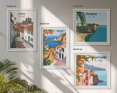 Composição de quadros com ilustrações retrô de cidades do mundo
