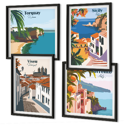 Composição de quadros Ilustrações retrô de cidades do mundo
