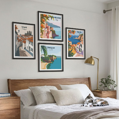 Composição de quadros Ilustrações retrô de cidades do mundo