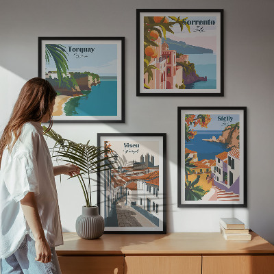 Composição de quadros Ilustrações retrô de cidades do mundo
