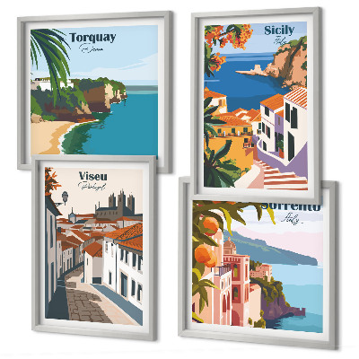 Composição de quadros Ilustrações retrô de cidades do mundo