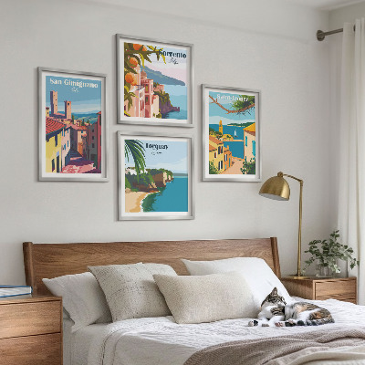 Conjunto de 4 quadros com moldura cidades litorâneas italianas
