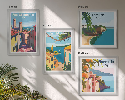 Conjunto de 4 quadros com moldura cidades litorâneas italianas