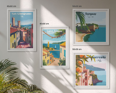 Conjunto de 4 quadros com moldura cidades litorâneas italianas
