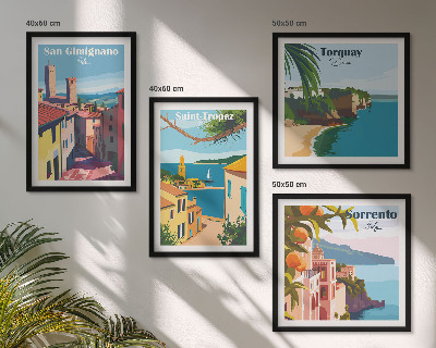 Conjunto de 4 quadros com moldura cidades litorâneas italianas