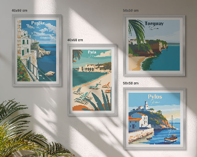 Políptico com moldura paisagens turísticas litorâneas
