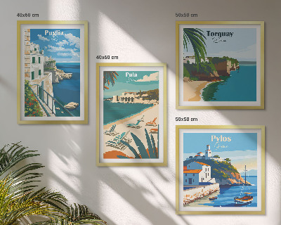 Políptico com moldura paisagens turísticas litorâneas