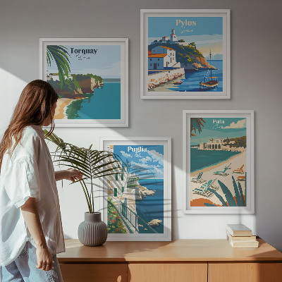 Políptico com moldura paisagens turísticas litorâneas