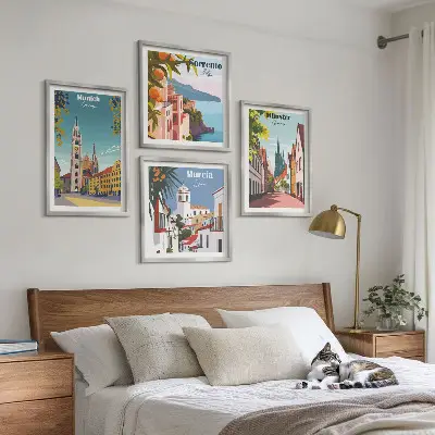 Políptico com moldura ilustrações coloridas de cidades europeias