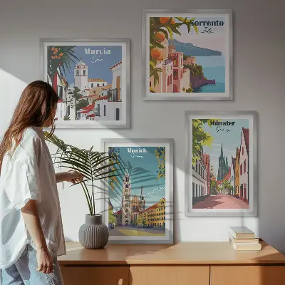 Políptico com moldura ilustrações coloridas de cidades europeias