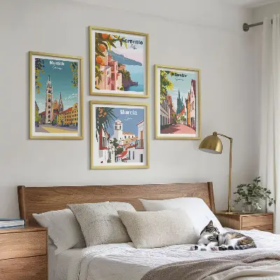 Políptico com moldura ilustrações coloridas de cidades europeias
