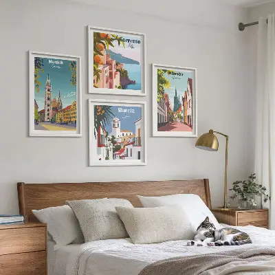 Políptico com moldura ilustrações coloridas de cidades europeias