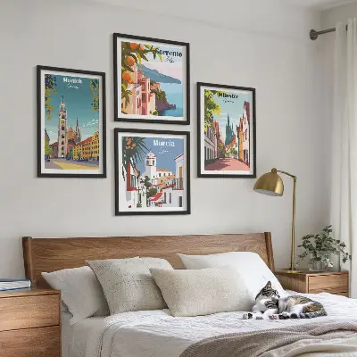 Políptico com moldura ilustrações coloridas de cidades europeias