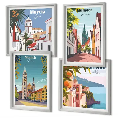 Políptico com moldura ilustrações coloridas de cidades europeias