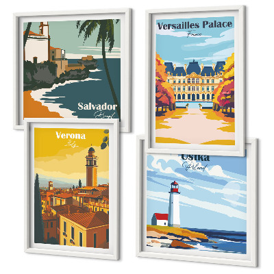 Composição de quadros Vistas de lugares famosos à beira-mar.