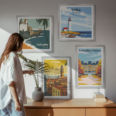 Composição de quadros Vistas de lugares famosos à beira-mar.