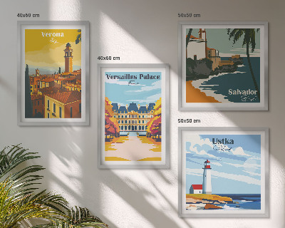 Composição de quadros Vistas de lugares famosos à beira-mar.