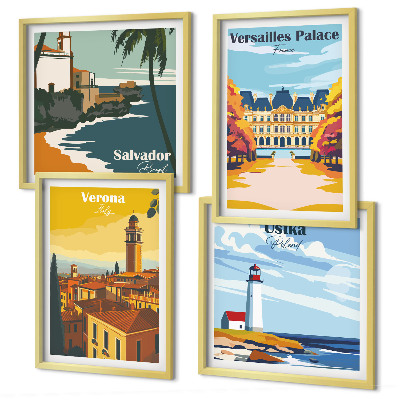 Composição de quadros Vistas de lugares famosos à beira-mar.